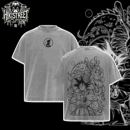 [HIKISTREET] Vintage Son Goku Acid Washed T-Shirt, Dragon Ball Merch, Anime Washed Oversized Tee, Aesthetic Anime Streetwear Gift