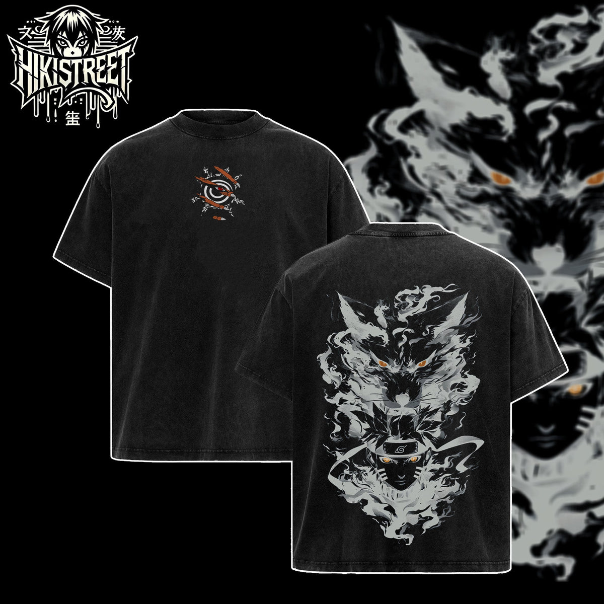 [HIKISTREET] Vintage Naruto x Kurama Acid Washed T-Shirt, Naruto Merch, Anime Washed Oversized Tee, Aesthetic Anime Streetwear Gift