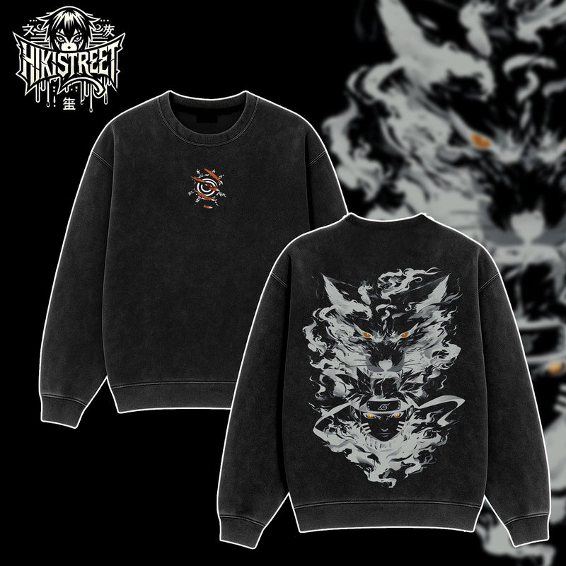 [HIKISTREET] Vintage Naruto x Kurama Acid Washed T-Shirt, Naruto Merch, Anime Washed Oversized Tee, Aesthetic Anime Streetwear Gift
