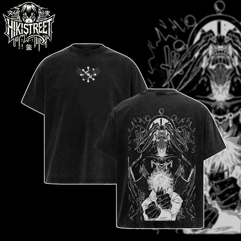 [HIKISTREET] Vintage Megumi Fushiguro V2 Acid Washed T-Shirt, Jujutsu Kaisen Merch, Anime Washed Oversized Tee, Aesthetic Anime Streetwear Gift (Copy)