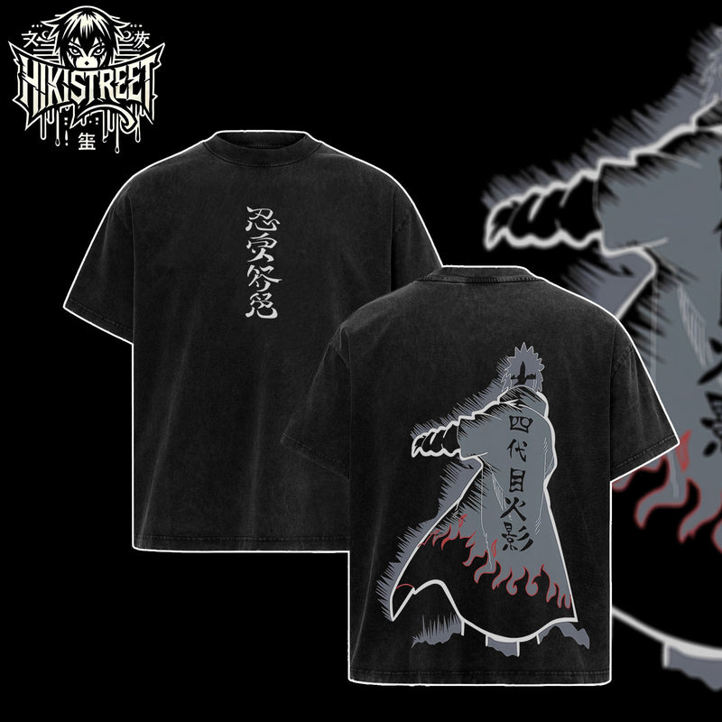 [HIKISTREET] Vintage Minato Namikaze Acid Washed T-Shirt, Naruto Merch, Anime Washed Oversized Tee, Aesthetic Anime Streetwear Gift