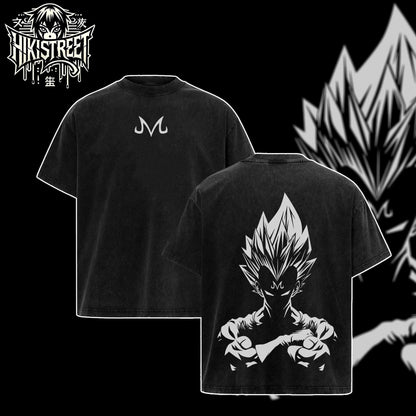 [HIKISTREET] Vintage Majin Vegeta V2 Acid Washed T-Shirt, Dragon Ball Merch, Anime Washed Oversized Tee, Aesthetic Anime Streetwear Gift