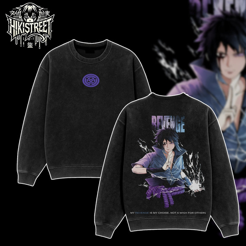 [HIKISTREET] Vintage Uchiha Sasuke Acid Washed T-Shirt, Naruto Merch, Anime Washed Oversized Tee, Aesthetic Anime Streetwear Gift