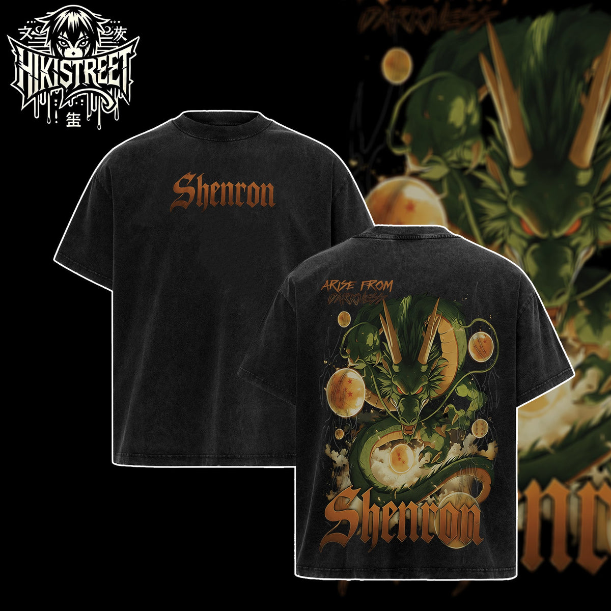 [HIKISTREET] Vintage Shenron Acid Washed T-Shirt, Dragon Ball Merch, Anime Washed Oversized Tee, Aesthetic Anime Streetwear Gift