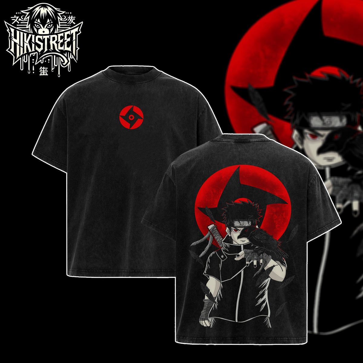 [HIKISTREET] Vintage Uchiha Shisui Acid Washed T-Shirt, Naruto Merch, Anime Washed Oversized Tee, Aesthetic Anime Streetwear Gift