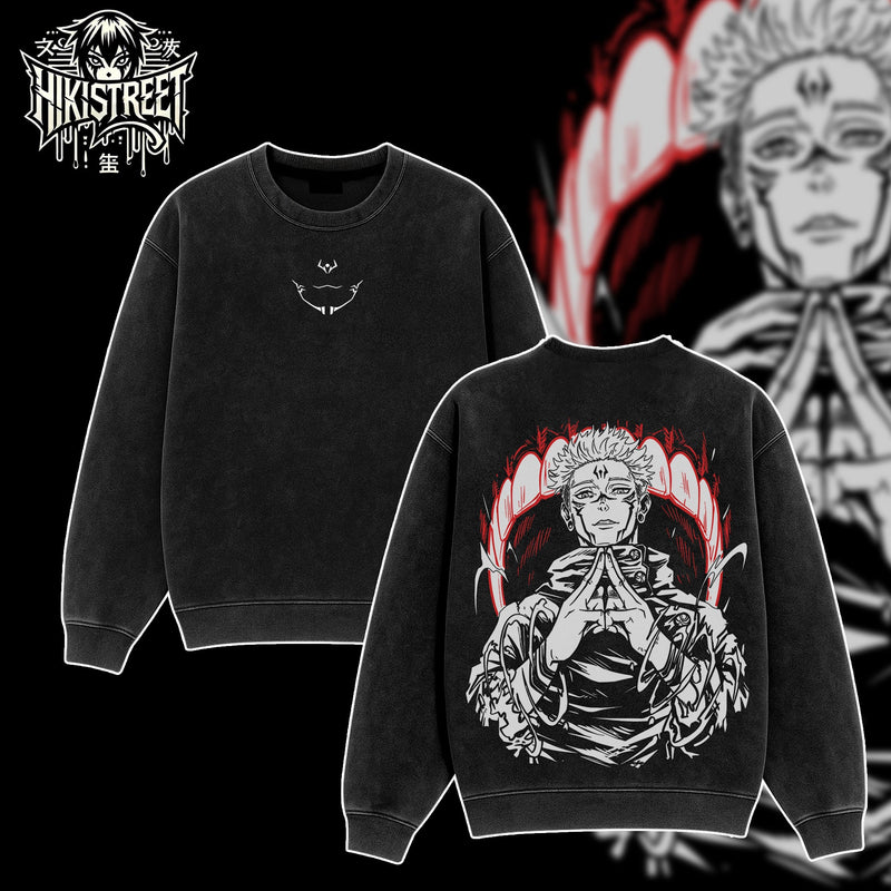 [HIKISTREET] Vintage Ryomen Sukuna Acid Washed T-Shirt, Jujutsu Kaisen Merch, Anime Washed Oversized Tee, Aesthetic Anime Streetwear Gift