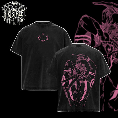 [HIKISTREET] Vintage Ryomen Sukuna King Of Curses Acid Washed T-Shirt, Jujutsu Kaisen Merch, Anime Washed Oversized Tee, Aesthetic Anime Streetwear Gift