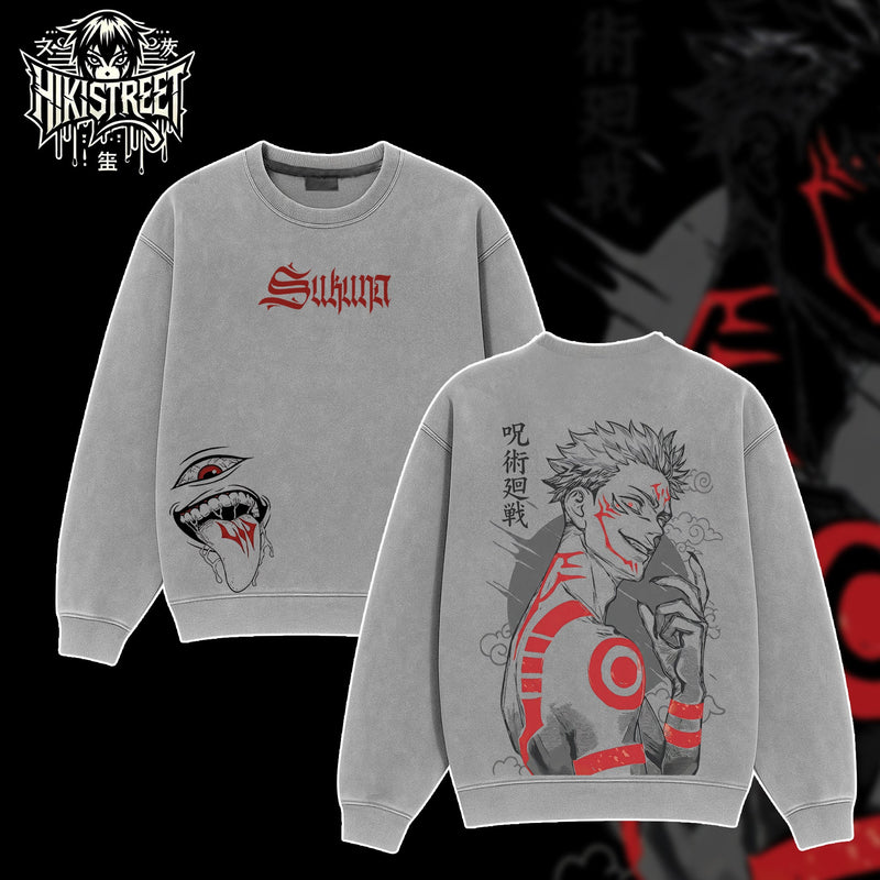 [HIKISTREET] Vintage Ryomen Sukuna The King Of Curses Acid Washed T-Shirt, Jujutsu Kaisen Merch, Anime Washed Oversized Tee, Aesthetic Anime Streetwear Gift