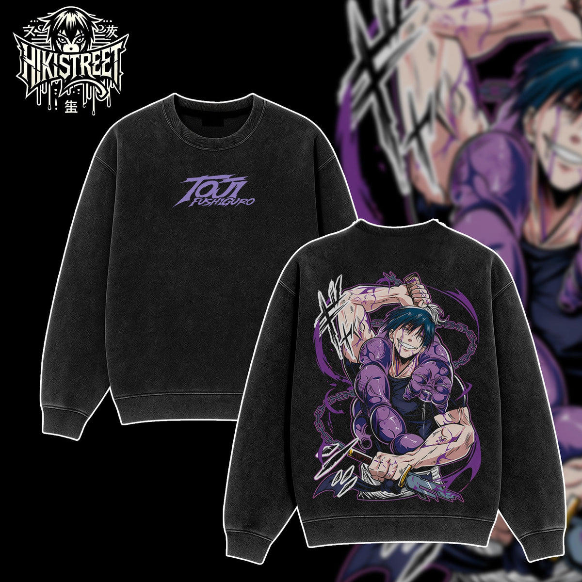 [HIKISTREET] Vintage Toji Fushiguro Acid Washed T-Shirt, Jujutsu Kaisen Merch, Anime Washed Oversized Tee, Aesthetic Anime Streetwear Gift