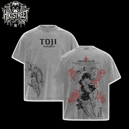 [HIKISTREET] Vintage Toji Fushiguro V3 Acid Washed T-Shirt, Jujutsu Kaisen Merch, Anime Washed Oversized Tee, Aesthetic Anime Streetwear Gift