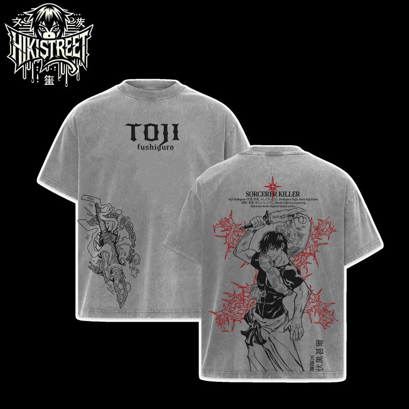 [HIKISTREET] Vintage Toji Fushiguro V3 Acid Washed T-Shirt, Jujutsu Kaisen Merch, Anime Washed Oversized Tee, Aesthetic Anime Streetwear Gift