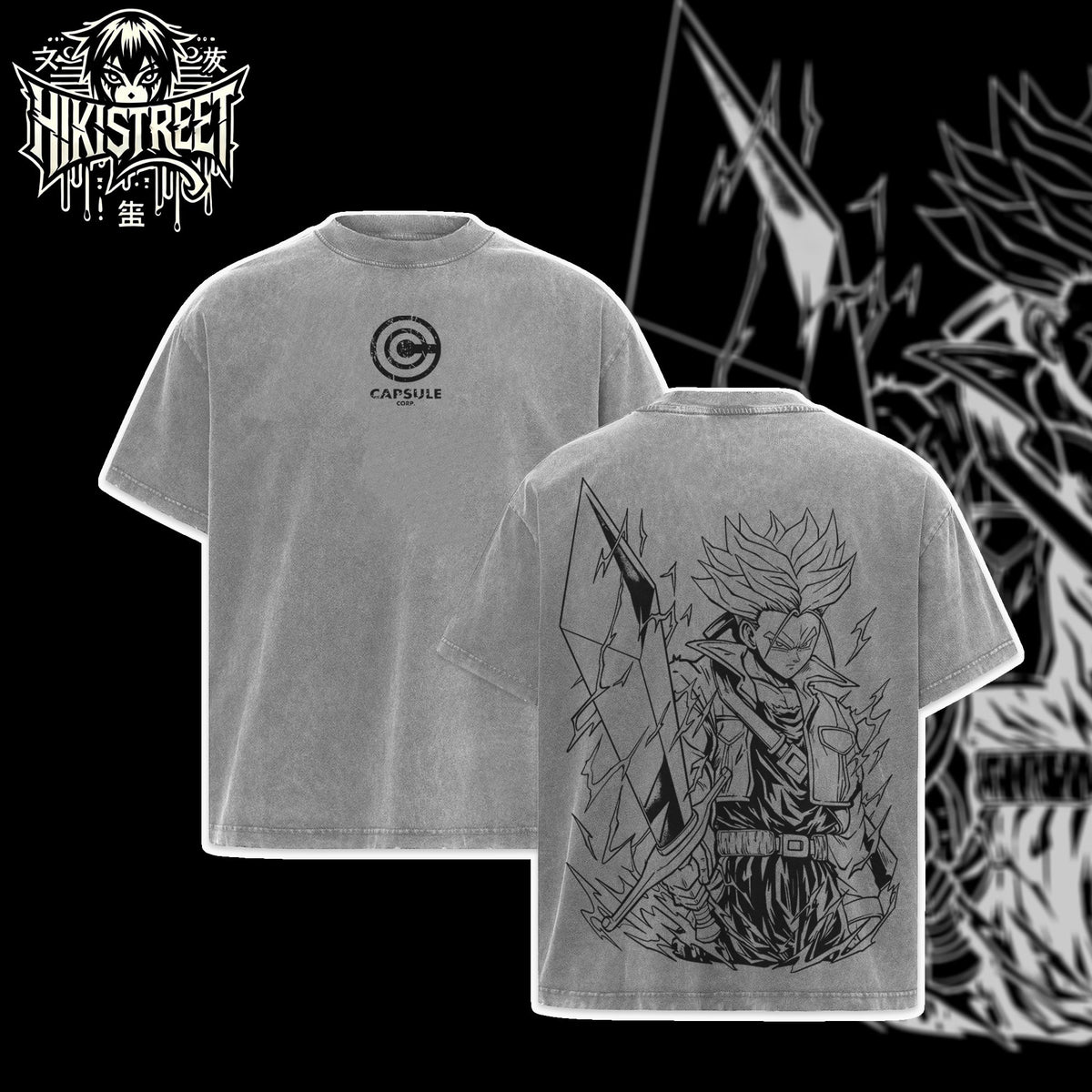 [HIKISTREET] Vintage Future Trunks Acid Washed T-Shirt, Dragon Ball Merch, Anime Washed Oversized Tee, Aesthetic Anime Streetwear Gift