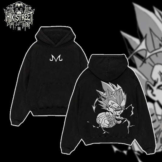 [HIKISTREET] Vintage Majin Vegeta V4 Acid Washed T-Shirt, Dragon Ball Merch, Anime Washed Oversized Tee, Aesthetic Anime Streetwear Gift