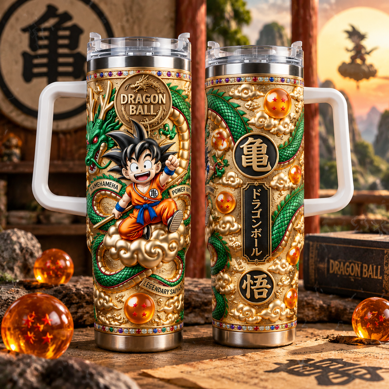 [HIKISTREET] Dragon Ball Son Goku 40th Anniversary 40oz Tumbler with Handle, Vintage Dragon Ball Goku Double Wall Insulated Travel Mug, Stainless Steel Cup, Gift for Anime Fans, Anime Tumbler