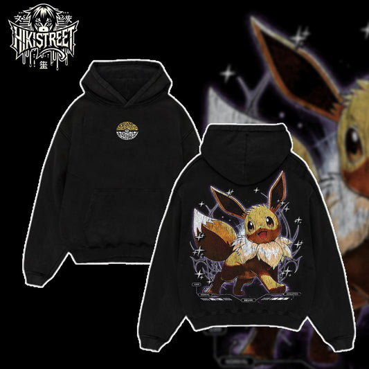 [HIKISTREET] Vintage Eevee Acid Washed T-Shirt, Pokemon Merch, Anime Washed Oversized Tee, Aesthetic Anime Streetwear Gift