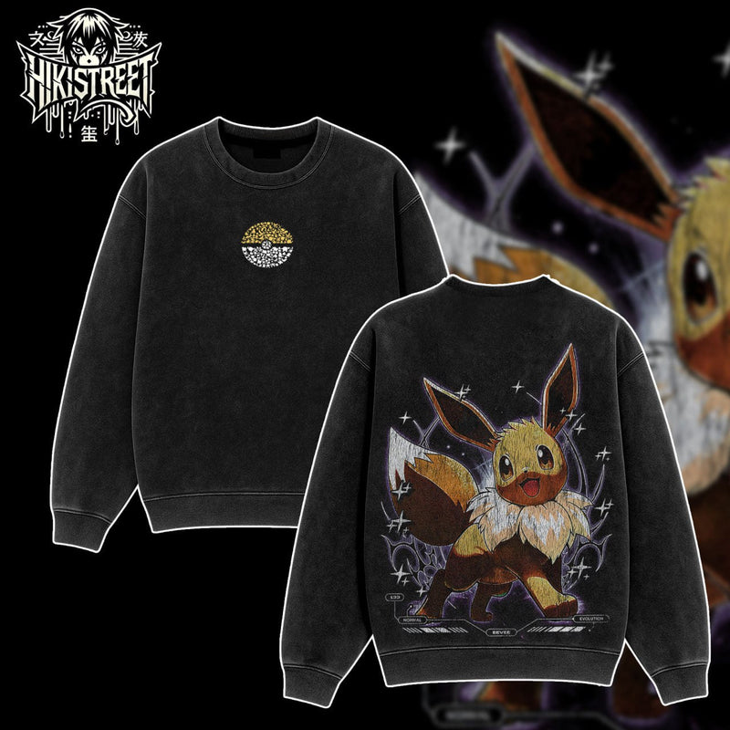 [HIKISTREET] Vintage Eevee Acid Washed T-Shirt, Pokemon Merch, Anime Washed Oversized Tee, Aesthetic Anime Streetwear Gift