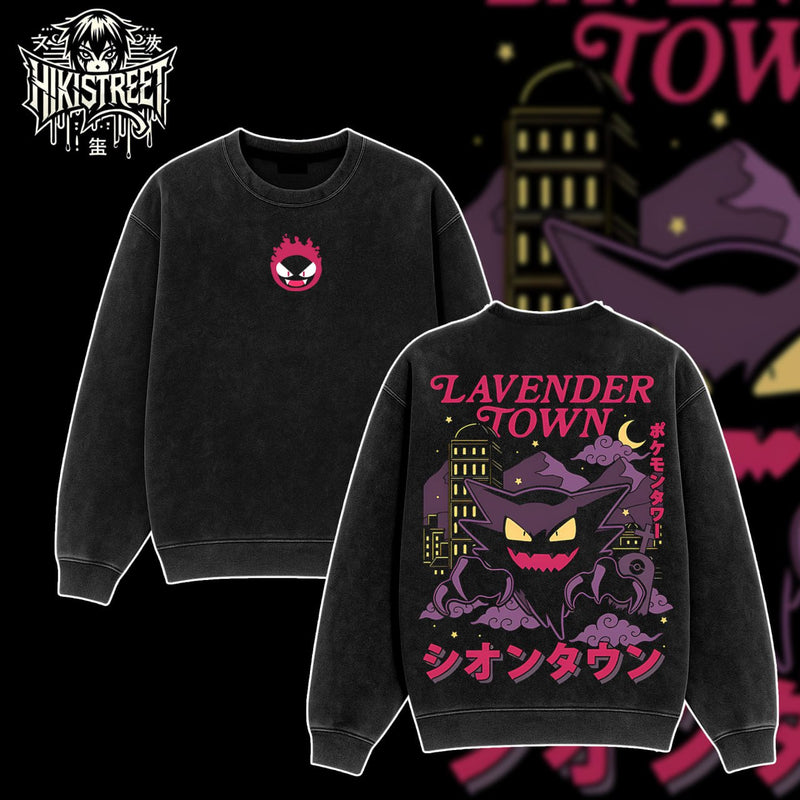 [HIKISTREET] Vintage Gengar Lavender Town Acid Washed T-Shirt, Pokemon Merch, Anime Washed Oversized Tee, Aesthetic Anime Streetwear Gift