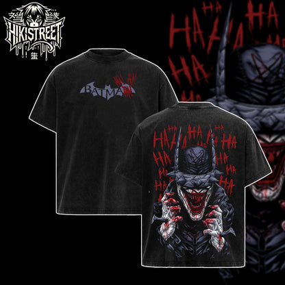 [HIKISTREET] Vintage The Bat Who Laugh V3 Acid Washed T-Shirt, DC Merch, Comics Washed Oversized Tee, Aesthetic Comics Streetwear Gift