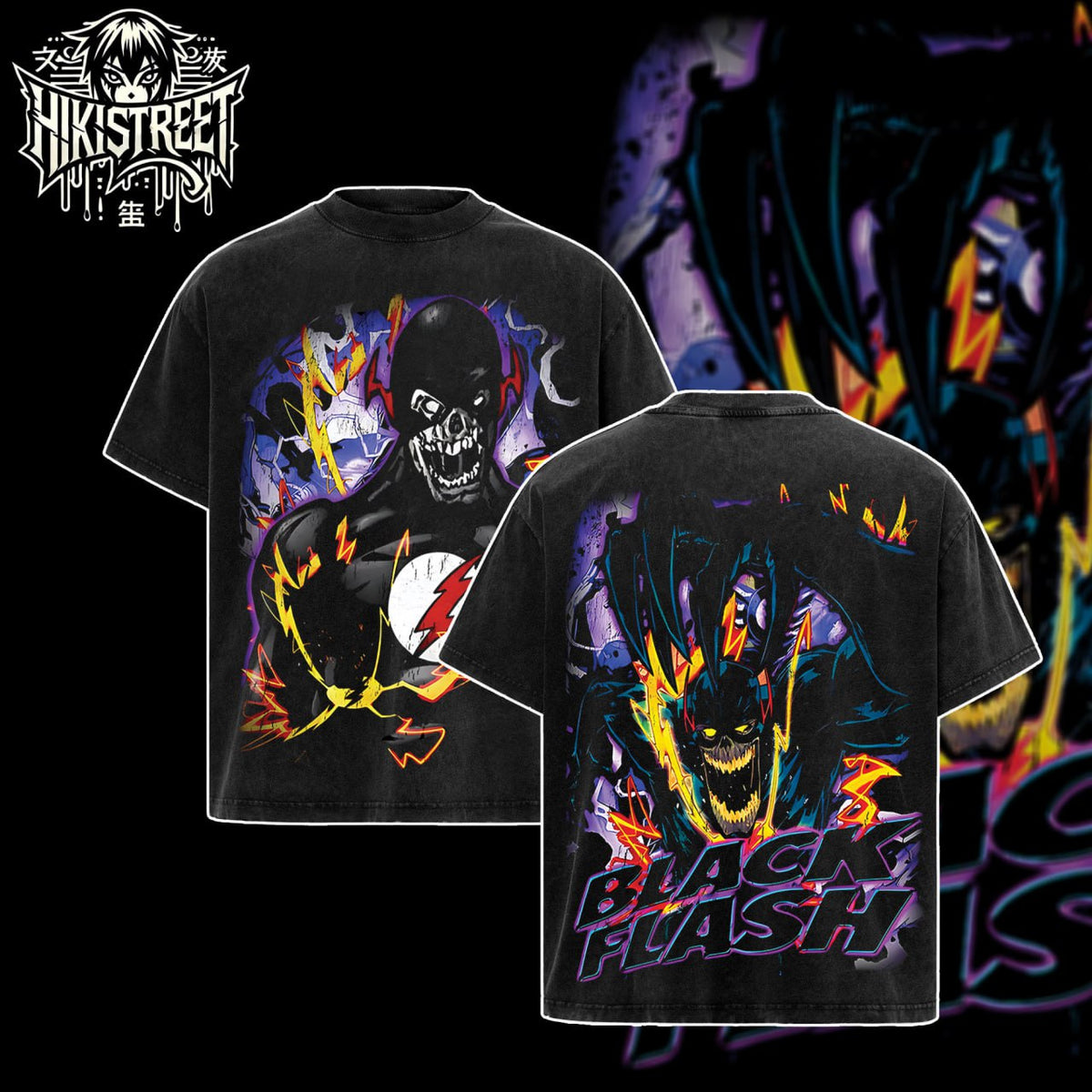 [HIKISTREET] Vintage Black Flash Acid Washed T-Shirt, DC Merch, Comics Washed Oversized Tee, Aesthetic Comics Streetwear Gift
