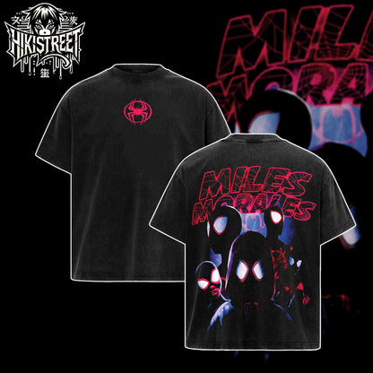 [HIKISTREET] Vintage Miles Morales Acid Washed T-Shirt, MCU Merch, Comics Washed Oversized Tee, Aesthetic Comics Streetwear Gift