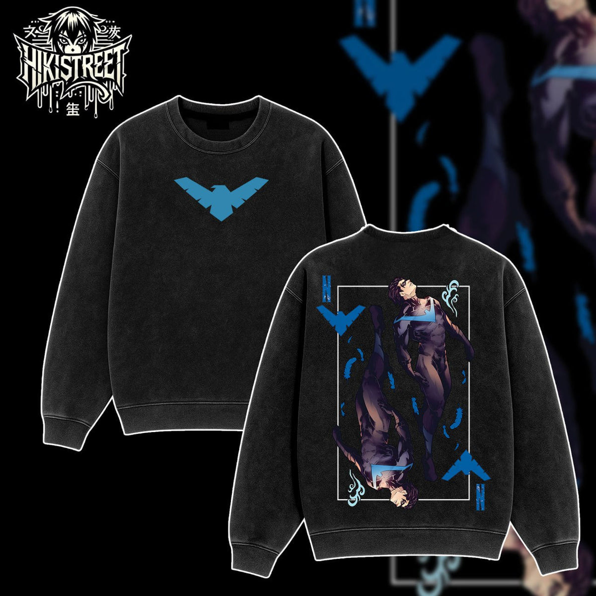 [HIKISTREET] Vintage Nightwing V2 Acid Washed T-Shirt, DC Merch, Comics Washed Oversized Tee, Aesthetic Comics Streetwear Gift