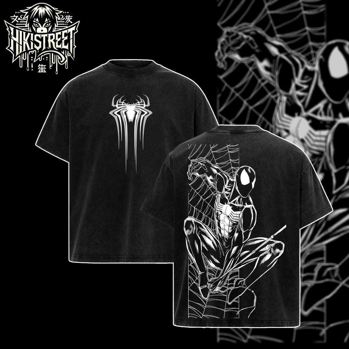 [HIKISTREET] Vintage Symbonite Spider Man V2 Acid Washed T-Shirt, MCU Merch, Comics Washed Oversized Tee, Aesthetic Comics Streetwear Gift