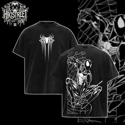 [HIKISTREET] Vintage Symbonite Spider Man V2 Acid Washed T-Shirt, MCU Merch, Comics Washed Oversized Tee, Aesthetic Comics Streetwear Gift