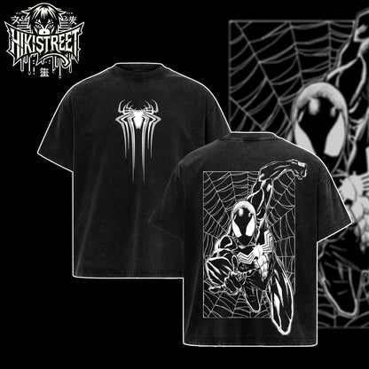 [HIKISTREET] Vintage Symbonite Spider Man V3 Acid Washed T-Shirt, MCU Merch, Comics Washed Oversized Tee, Aesthetic Comics Streetwear Gift