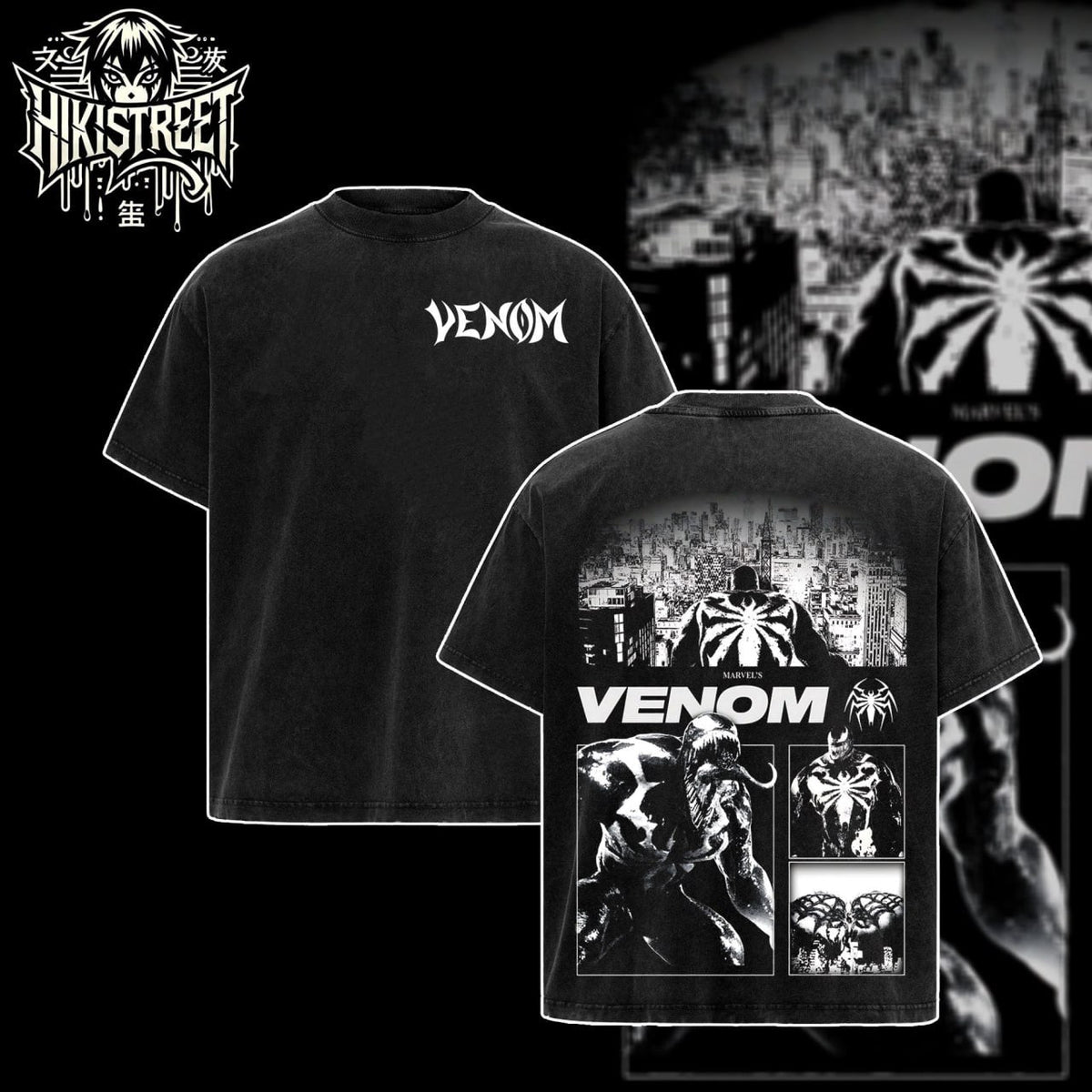 [HIKISTREET] Vintage Venom V3 Acid Washed T-Shirt, MCU Merch, Comics Washed Oversized Tee, Aesthetic Comics Streetwear Gift