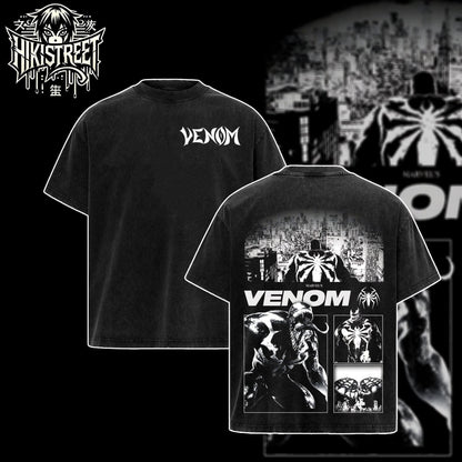 [HIKISTREET] Vintage Venom V3 Acid Washed T-Shirt, MCU Merch, Comics Washed Oversized Tee, Aesthetic Comics Streetwear Gift