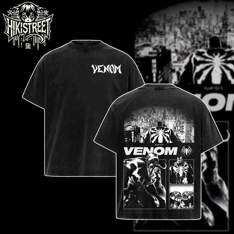 [HIKISTREET] Vintage Venom V3 Acid Washed T-Shirt, MCU Merch, Comics Washed Oversized Tee, Aesthetic Comics Streetwear Gift