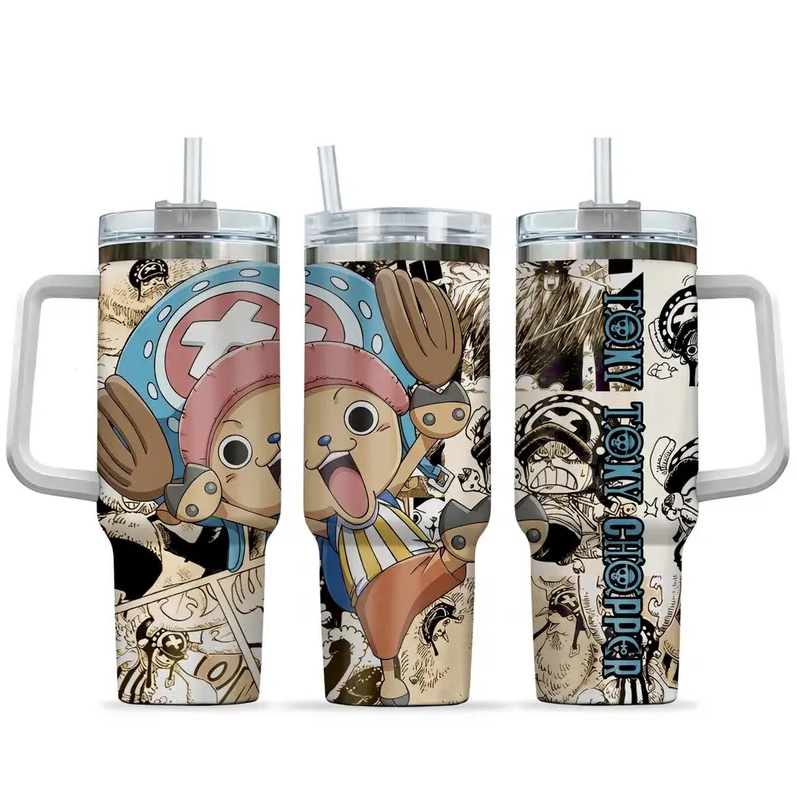 [HIKISTREET] Tony Tony Chopper 40oz Tumbler with Handle and Straw, Stainless Steel Vacuum Insulated Cup, OP Chopper Design, Anime Merch, Anime Tumbler