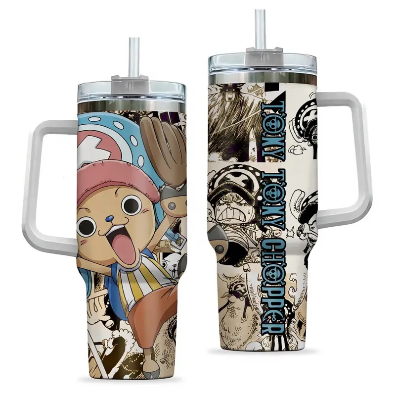 [HIKISTREET] Tony Tony Chopper 40oz Tumbler with Handle and Straw, Stainless Steel Vacuum Insulated Cup, OP Chopper Design, Anime Merch, Anime Tumbler