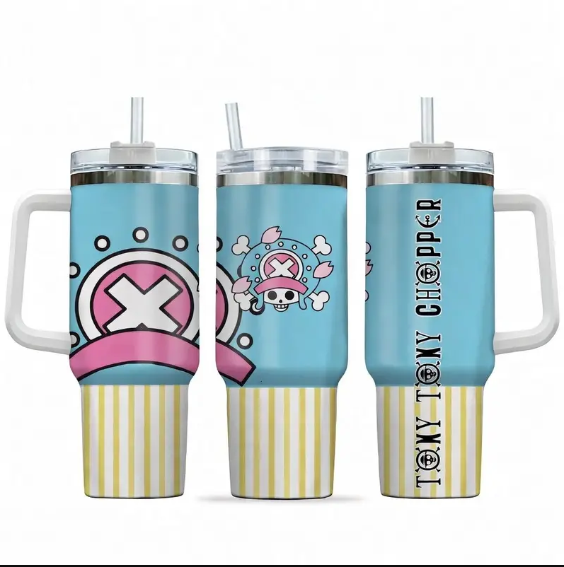 [HIKISTREET] Tony Tony Chopper V2 40oz Tumbler with Handle and Straw, Stainless Steel Vacuum Insulated Cup, OP Chopper Design, Anime Merch, Anime Tumbler