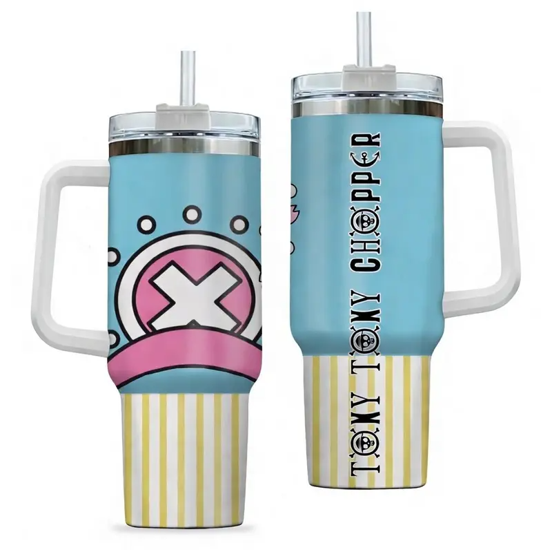 [HIKISTREET] Tony Tony Chopper V2 40oz Tumbler with Handle and Straw, Stainless Steel Vacuum Insulated Cup, OP Chopper Design, Anime Merch, Anime Tumbler