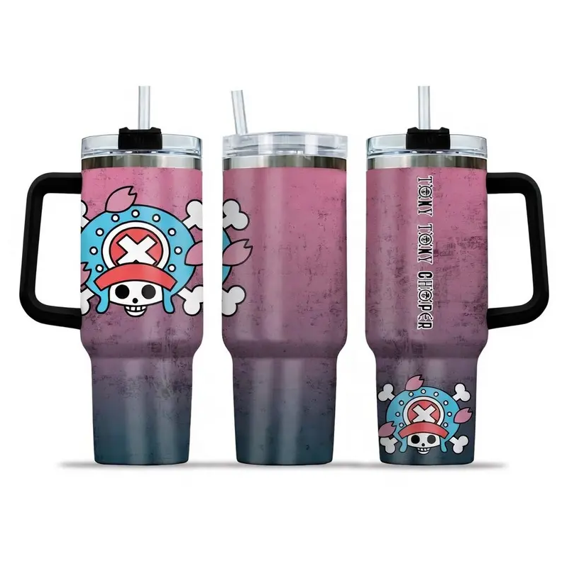 [HIKISTREET] Tony Tony Chopper V3 40oz Tumbler with Handle and Straw, Stainless Steel Vacuum Insulated Cup, OP Chopper Design, Anime Merch, Anime Tumbler