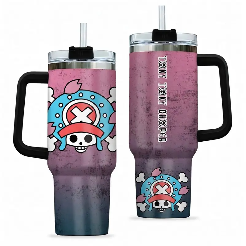 [HIKISTREET] Tony Tony Chopper V3 40oz Tumbler with Handle and Straw, Stainless Steel Vacuum Insulated Cup, OP Chopper Design, Anime Merch, Anime Tumbler