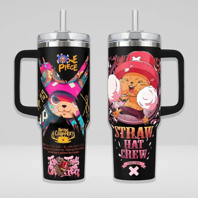 [HIKISTREET] Tony Chopper One Piece 40oz Tumbler with Handle and Straw, Stainless Steel Vacuum Insulated Cup, OP Chopper Tumbler, Anime Merch, Anime Tumbler