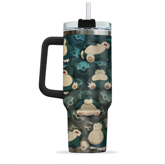 [HIKISTREET] Snorlax Pokemon 40oz Tumbler with Handle and Straw, Stainless Steel Vacuum Insulated Cup, Pocket Monster Design, Anime Merch, Anime Tumbler