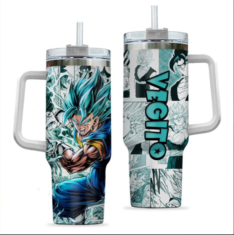 [HIKISTREET] Vegito Dragon Ball 40oz Tumbler with Handle and Straw, Stainless Steel Vacuum Insulated Cup, Dragon Ball Design, Anime Merch, Anime Tumbler