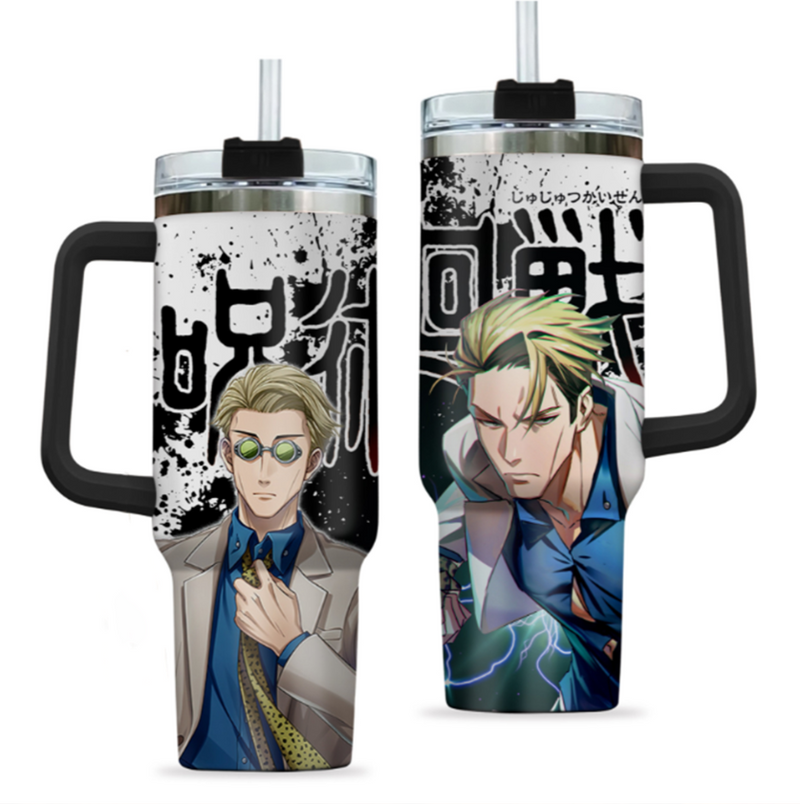 [HIKISTREET] Nanimi Kento Jujutsu Kaisen 40oz Tumbler with Handle and Straw, Stainless Steel Vacuum Insulated Cup, Jujutsu Kaisen Design, Anime Merch, Anime Tumbler