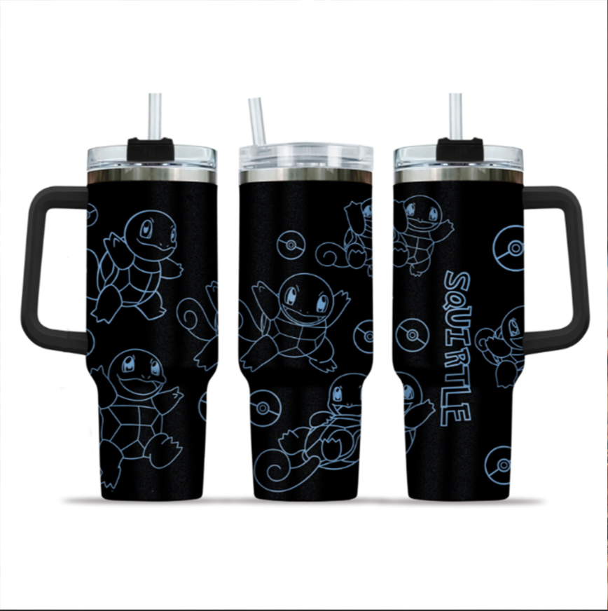 [HIKISTREET] Squirtle V2 Pokemon 40oz Tumbler with Handle and Straw, Stainless Steel Vacuum Insulated Cup, Pocket Monster Design, Anime Merch, Anime Tumbler