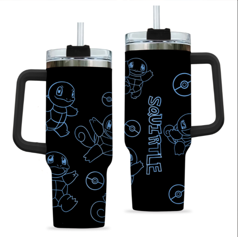[HIKISTREET] Squirtle V2 Pokemon 40oz Tumbler with Handle and Straw, Stainless Steel Vacuum Insulated Cup, Pocket Monster Design, Anime Merch, Anime Tumbler