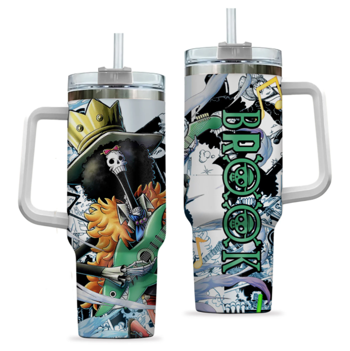 [HIKISTREET] Brook One Piece 40oz Tumbler with Handle and Straw, Stainless Steel Vacuum Insulated Cup, One Piece Design, Anime Merch, Anime Tumbler