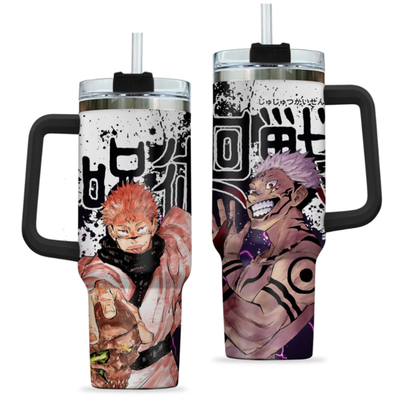[HIKISTREET] Sukuna Ryoumen Jujutsu Kaisen 40oz Tumbler with Handle and Straw, Stainless Steel Vacuum Insulated Cup, Jujutsu Kaisen Design, Anime Merch, Anime Tumbler