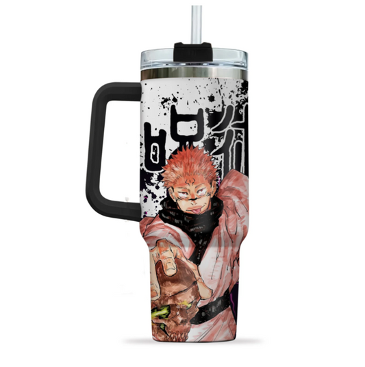 [HIKISTREET] Sukuna Ryoumen Jujutsu Kaisen 40oz Tumbler with Handle and Straw, Stainless Steel Vacuum Insulated Cup, Jujutsu Kaisen Design, Anime Merch, Anime Tumbler