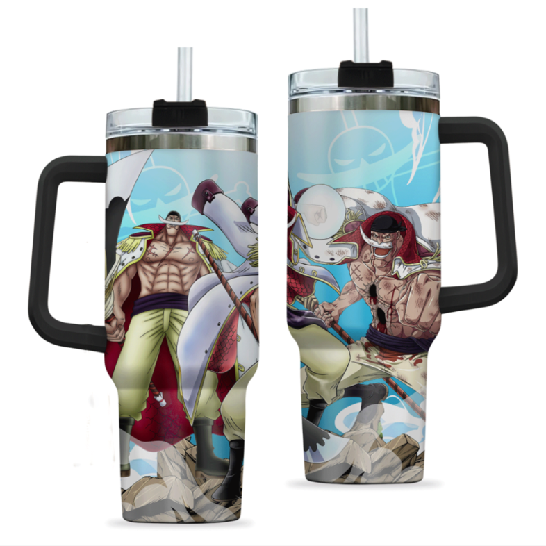 [HIKISTREET] Edward Newgate One Piece 40oz Tumbler with Handle and Straw, Stainless Steel Vacuum Insulated Cup, One Piece Design, Anime Merch, Anime Tumbler