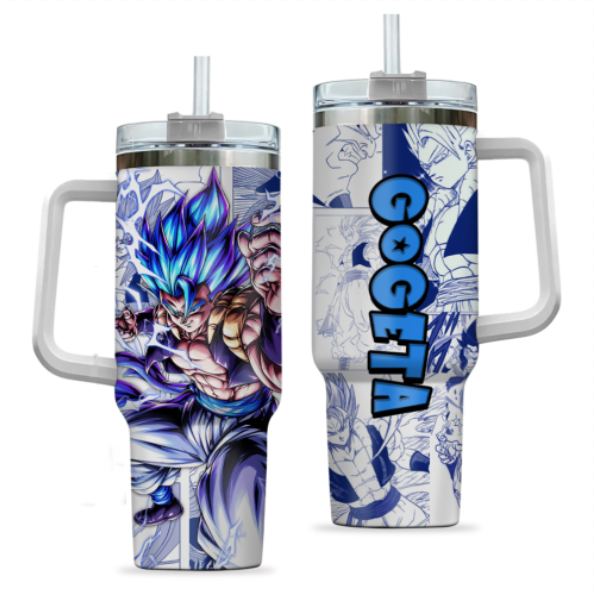 [HIKISTREET] Gogeta Dragon Ball 40oz Tumbler with Handle and Straw, Stainless Steel Vacuum Insulated Cup, Dragon Ball Design, Anime Merch, Anime Tumbler