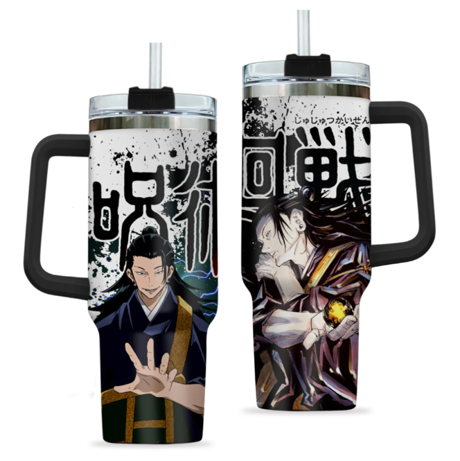 [HIKISTREET] Suguru Geto Jujutsu Kaisen 40oz Tumbler with Handle and Straw, Stainless Steel Vacuum Insulated Cup, Jujutsu Kaisen Design, Anime Merch, Anime Tumbler
