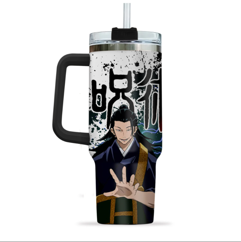 [HIKISTREET] Suguru Geto Jujutsu Kaisen 40oz Tumbler with Handle and Straw, Stainless Steel Vacuum Insulated Cup, Jujutsu Kaisen Design, Anime Merch, Anime Tumbler